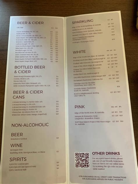 Menu at The Exchange Hotel pub & bar, Port Melbourne, 39 Bay St